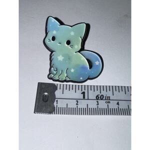 Light Blue And Green Celestial Cat Kitten Stars Brooch Pin